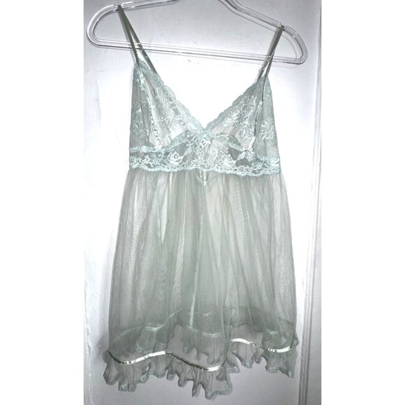 Sexy Sheer Vintage Victoria's Secret Lace Chemise Lingerie Medium Baby Blue Cute - Picture 4 of 9